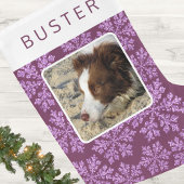 スノーフレークきらきら光るプラムシンプルの可愛い子供やペットの写真 ラージクリスマスストッキング