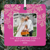 スノーフレークきらきら光るベリエレガントー2フォトクリスマス メタルオーナメント