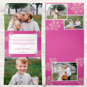 スノーフレークきらきら光るベリエレガントー5フォトコラージュ 三つ折りクリスマスカード