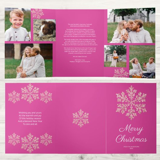 スノーフレークきらきら光るベリーメリー6枚数々の写真 三つ折りクリスマスカード