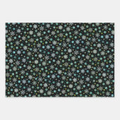 スノーフレークさまざまな形状ブラックグリーンピンクエレガント色 ラッピングペーパーシート (正面)