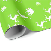 スノーフレークとサンタとそり蛍光グリーン ラッピングペーパー (ロールコーナー)