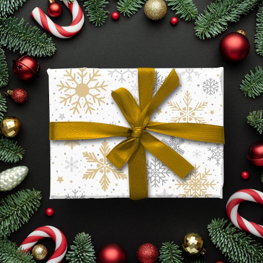 スノーフレークとサークルクリスマス ラッピングペーパー
