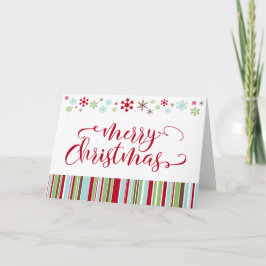 スノーフレークとストライプ、明るい赤いメリークリスマス シーズンカード