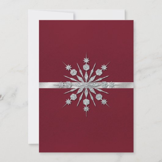 スノーフレークとブルゴーニュ冬の結婚式招待状 招待状 (正面)