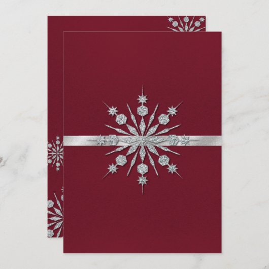 スノーフレークとブルゴーニュ冬の結婚式招待状 招待状 (正面/裏面)