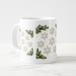 スノーフレークとモミのクリスマスマグ ジャンボコーヒーマグカップ