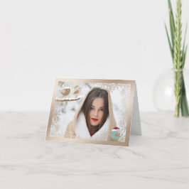 スノーフレークと鳥がフォトクリスマスカードをオーバーレイ シーズンカード