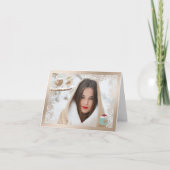 スノーフレークと鳥がフォトクリスマスカードをオーバーレイ シーズンカード (正面)