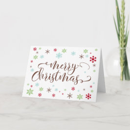 スノーフレークのうきうき、ウォームブラウンのメリークリスマスタイポグラフィ シーズンカード