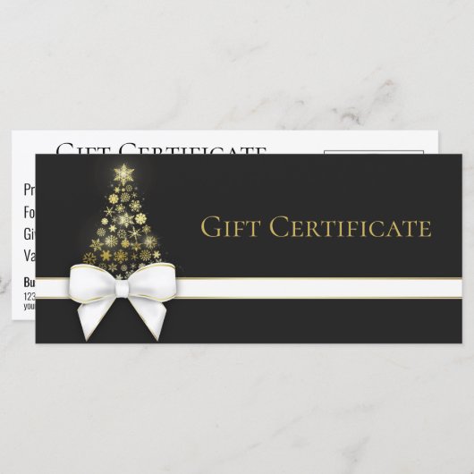 スノーフレークのクリスマスツリーボウブラックグレーギフトカード (正面/裏面)