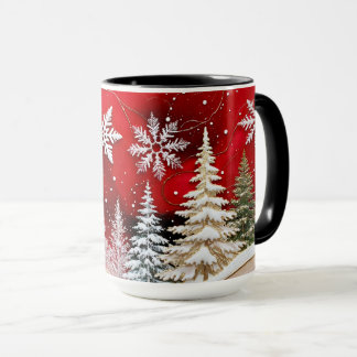 スノーフレークの冬の森 クリスマスマグカップ マグカップ