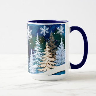 スノーフレークの冬の森 クリスマスマグカップ マグカップ