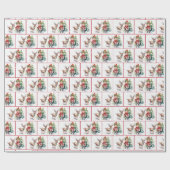 スノーフレークの水彩クリスマス小妖精や小人とトナカイ ラッピングペーパー (フラット)