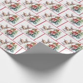 スノーフレークの水彩クリスマス小妖精や小人とトナカイ ラッピングペーパー (角)