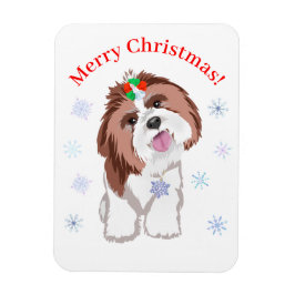 スノーフレークの犬のタグが付いたメリークリスマス シーツー マグネット