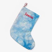 スノーフレークの背景 スモールクリスマスストッキング (正面 (吊り時))