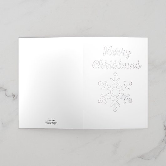 スノーフレークを使ったシルバーメリークリスマス 箔シーズンカード (外側レイダウン)