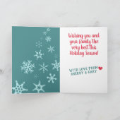 スノーフレークを注ぐ計量カップクリスマスベーキング シーズンカード (内部)