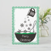 スノーフレークを注ぐ計量カップクリスマスベーキング シーズンカード (スタンド正面)