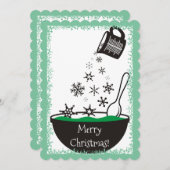 スノーフレークを注ぐ計量カップクリスマスベーキング シーズンカード (正面/裏面)