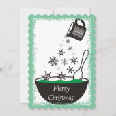 スノーフレークを注ぐ計量カップクリスマスベーキング シーズンカード (正面)