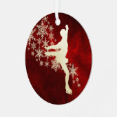 スノーフレークアイススケーターON RED メタルオーナメント (正面左)