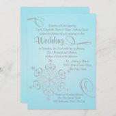 スノーフレークアイスブルーとシルバーウィンターウェディング 招待状 (正面/裏面)