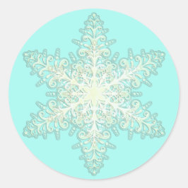 スノーフレークアイスレース冬の白とティール（緑がかった色） エレガント ラウンドシール