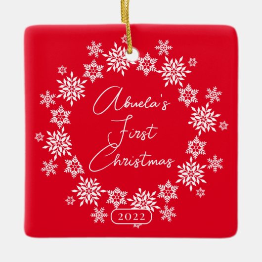 スノーフレークアブエラ初めてのクリスマス セラミックオーナメント (正面)