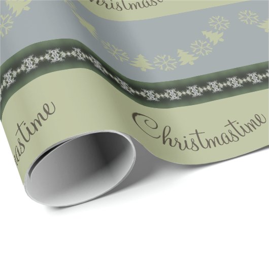 スノーフレークアンドツリーホパターン（の模様が）あるリデイ ラッピングペーパー (ロールコーナー)