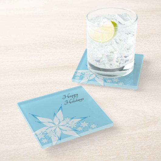 スノーフレークアートとハッピーホリデー ガラスコースター (アングル)