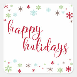 スノーフレークウィムシーハッピーホリデーズレッドタイポグラフィ スクエアシール