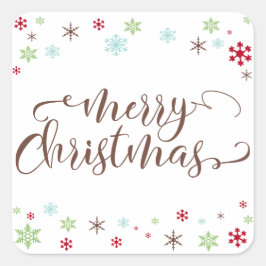 スノーフレークウィムシーメリークリスマスブラウンタイポグラフィ スクエアシール