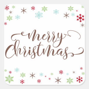 スノーフレークウィムシーメリークリスマスブラウンタイポグラフィ スクエアシール