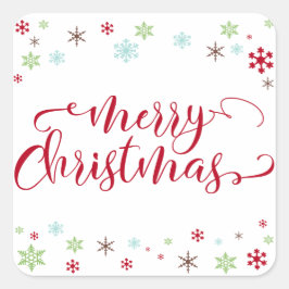 スノーフレークウィムシーメリークリスマスレッドタイポグラフィ スクエアシール