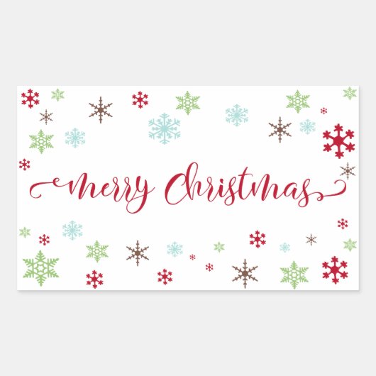 スノーフレークウィムシーメリークリスマスレッドタイポグラフィ 長方形シール (正面)
