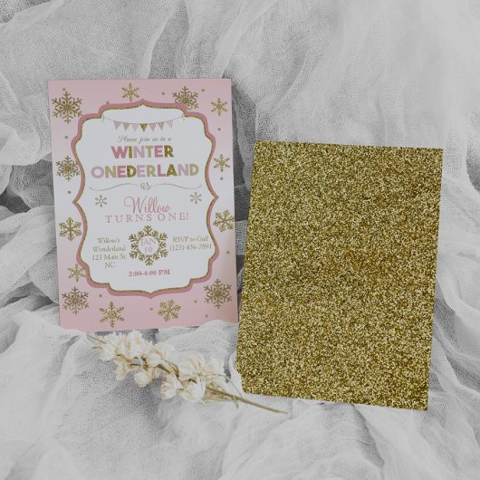スノーフレークウィンターオネダーランド誕生日招待状 招待状