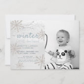 スノーフレークウィンターオネダーランド1stフォト誕生日 招待状 (正面)