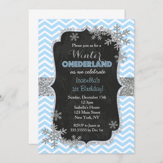 スノーフレークウィンターバースデーパーティ招待状 招待状 (正面/裏面)