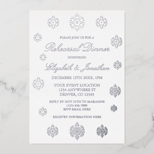 スノーフレークウィンターリハーサルディナー 箔招待状 (正面)