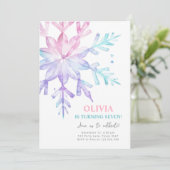 スノーフレークウィンターワンダーランドピンクガール誕生日 招待状 (スタンド正面)