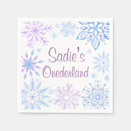 スノーフレークウィンターワンダーランドファースト誕生日 スタンダードカクテルナプキン