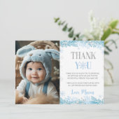 スノーフレークウィンター誕生日写真サンキューカード サンキューカード (スタンド正面)