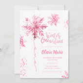 スノーフレークウォーターカラーウィンターワンダーランド誕生日 招待状 (正面)