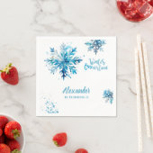 スノーフレークウォーターカラーブルーウィンターワンダーランド スタンダードカクテルナプキン (インサイチュ)