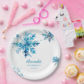 スノーフレークウォーターカラーブルーウィンターワンダーランド ペーパープレート (パーティー)