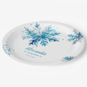 スノーフレークウォーターカラーブルーウィンターワンダーランド ペーパープレート (アングル)