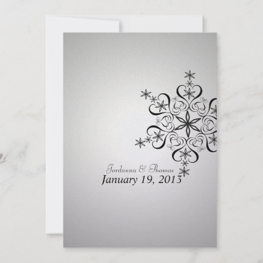 スノーフレークエレガンスシルバーウィンターウェディング 招待状 (裏面)