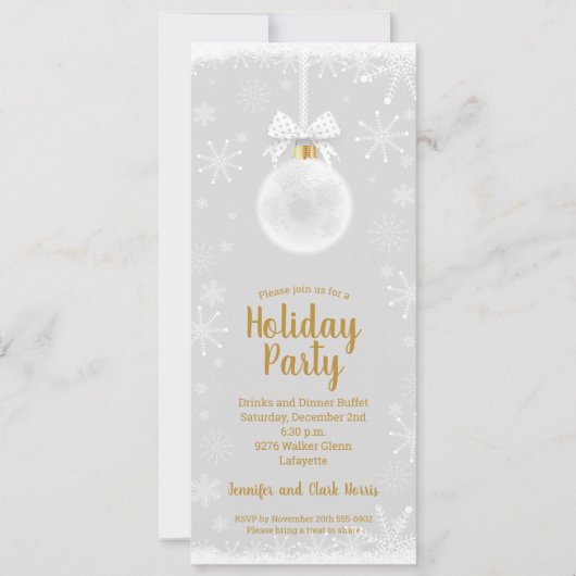 スノーフレークエレガントオーナメントクリスマス招待状 (正面)